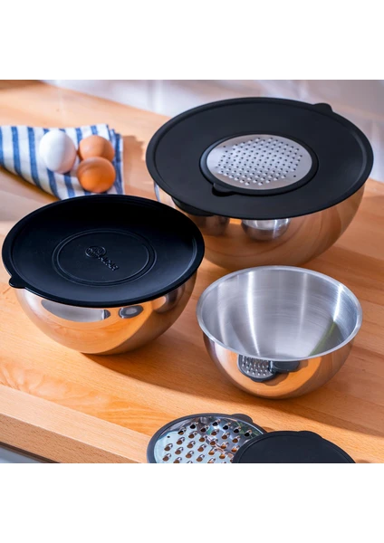 Karat Çelik 9 Parça Rendeli Karıştırma Kabı - 16/20/24 cm